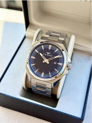 Ferro FM43025A-A3 Quartz Çelik Gri Lacivert Kadran 42 mm Erkek Kol Saati