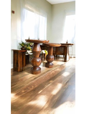 Doğal Ahşap Yan Sehpa 2li Set Açık Ceviz Renk Zigon ve Fiskos