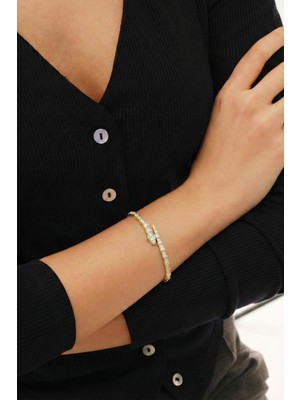 Söğütlü Silver 925 Ayar Gümüş Bileklik Üzeri Altın Kaplama Zirkon Taşlı Özel Tasarım Hareketli Yılan Bileklik SGTL12559GOLD