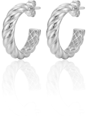 Söğütlü Silver 925 Ayar Gümüş Küpe Üzeri Rodyumlu Burgu Modeli Yarım Halka Küpe SGTL13199RODAJ