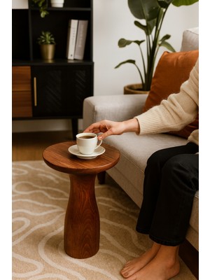 El Işçiliği Doğal Masif Fındık Renk Yan Sehpa Mantar Sehpa