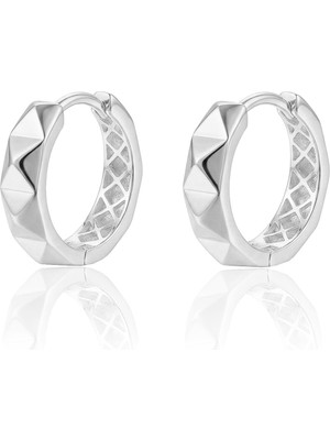 Söğütlü Silver 925 Ayar Gümüş Küpe Üzeri Rodyumlu Prizma Dokulu Modern Halka Küpe SGTL13188RODAJ
