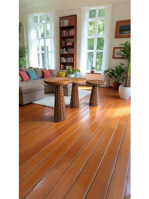 Masif Ahşap Mantar Sehpa 3lü Açık Ceviz Renk Zigon