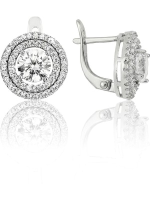 Söğütlü Silver 925 Ayar Gümüş Rodyumlu Özel Tasarım Yuvarlak Zirkon Taşlı Klipsli Küpe SGTL13201RODAJ