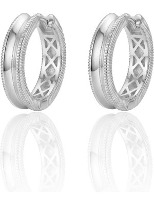 Söğütlü Silver 925 Ayar Gümüş Küpe Üzeri Rodyumlu Oluklu Ajda Halka Küpe SGTL13191RODAJ
