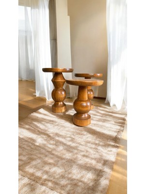 Wood Ahşap 3 Lü Set Mantar Yan Sehpa / Tik Ağacı Renk / Zigon Sehpa