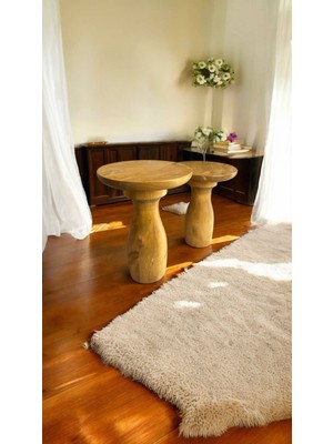 Wood Ahşap 2'li Set Vazo Model Mantar Yan Sehpa Modern Fiskos / Tütün Renk / Zigon Sehpa Vernikli
