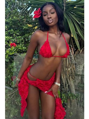 BMD Pina Güllü Brazilian Bikini Set - Kırmızı