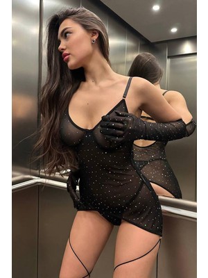 BMD Serena Tül Gecelik Takım - Siyah