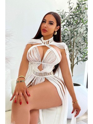 BMD Tassel Hand Beach Elbise - Beyaz