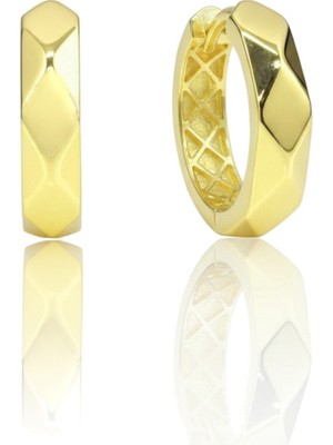 Söğütlü Silver 925 Ayar Gümüş Küpe Üzeri Altın Kaplama Fasetli Modern Halka Küpe SGTL13195GOLD