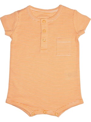 Organickid Surfer Bebek Turuncu Çizgili Kısa Tulum
