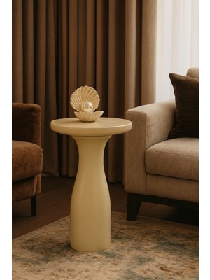 Tekli Doğal Ahşap Mantar Sehpa Krem Renk Masif Yan Sehpa