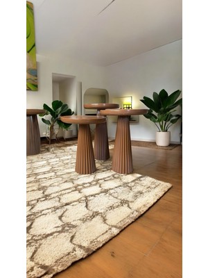 Wood Wooden Ahşap Kahverengi Renk 3lü Set Mantar Yan Sehpa Fiskos Çiçeklik Decorative