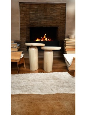 Wood Ahşap 2li Set Mantar Yan Sehpa Modern Fiskos / Çiçeklik / Zigon