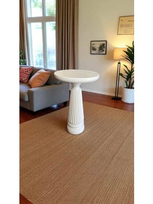 Doğal Masif Ahşap Tekli Yan Sehpa Beyaz Renk Modern Mantar Sehpa