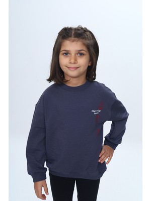 Toontoy Kız Çocuk Relax Fit Bisiklet Yaka Düşük Omuz Baskılı Sweatshirt