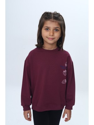 Toontoy Kız Çocuk Relax Fit Bisiklet Yaka Düşük Omuz Baskılı Sweatshirt