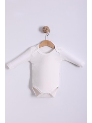 Kidello Ekru Düz Uzun Kol Bebek Zıbın Body