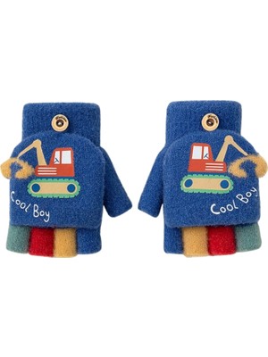 Petityu Örme Eksavatör Inşaat Mavi Parmak Kapama Sıcacık Eldiven