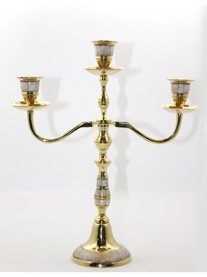 Neonova Pirinç Sedefli 3'lü Şamdan Model 2