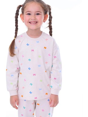 Kelebek Desenli %100 Pamuk  Kız Çocuk Pijama Takımı