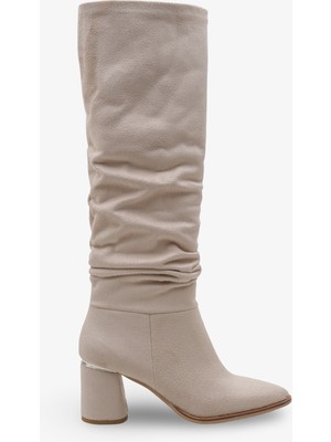 Nilpa Kadın Topuklu Çizme - Bej Süet