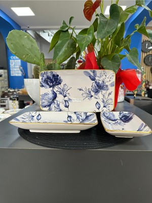 UltraNova Freesia 3'lü Seramik Kayık Tabak Seti, Şık ve Fonksiyonel Yemek Sunumu