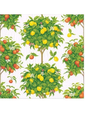 Caspari Citrus Topiaries Paper Cocktail Napkins In White - 20 Per Package