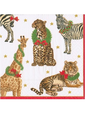 Caspari Wild Christmas Ivory Cocktail Napkins - 20 Per Package