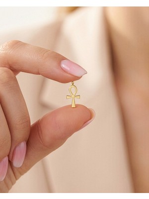 İndigo Takı Ankh Antik Mısır Sembolü 14 Ayar Altın Kolye Ucu
