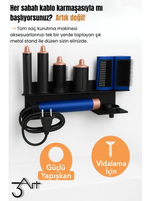 3Art Metal Metal Dysonairwrap Standı – Banyo Askısı - Şık ve Dayanıklı - Başlık Organizeri