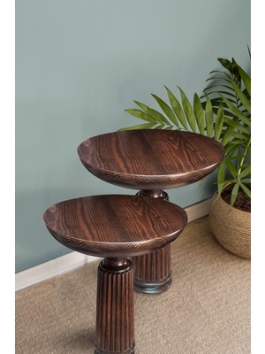Ahşap 2'li Mantar Yan Sehpa / Ceviz Renk / Mushroom Side Table