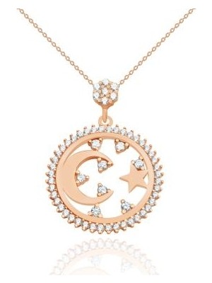 Diamond Line-Gülaylar 14 Ayar Altın Ay Yıldız Kolye