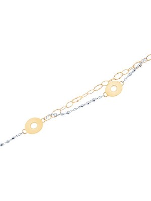 Diamond Line-Gülaylar 14 Ayar Sarı-Beyaz Altın Hallow Bileklik