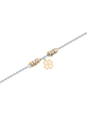 Diamond Line-Gülaylar 14 Ayar Beyaz-Sarı Altın Yonca Bileklik