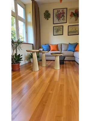 Ahşap Mantar Sehpa 3lü Altın Renk Masif Doğal Zigon ve Fiskos