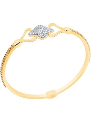 Diamond Line-Gülaylar 14 Ayar Sarı-Beyaz Altın Kelepçe Bilezik