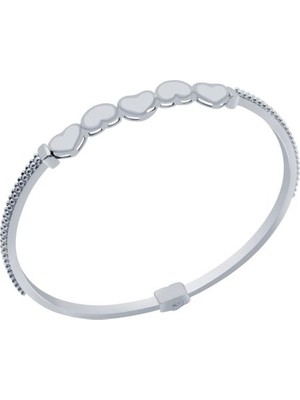 Diamond Line-Gülaylar 14 Ayar Beyaz Altın Kalp Bilezik