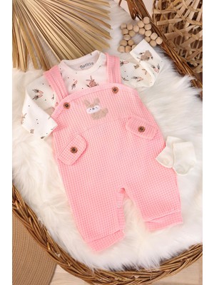 Kidello Pembe Tavşanlı Süs Cep Düğmeli Kız Bebek Tulum