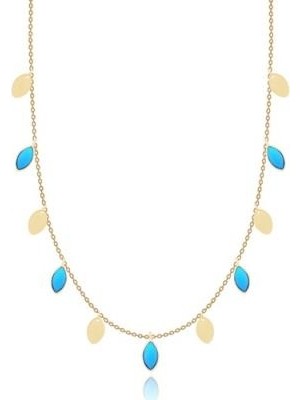 Diamond Line-Gülaylar 14 Ayar Altın Firuze Taş Kolye