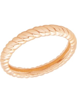 Diamond Line-Gülaylar Pembe Altın 14 Ayar Trend Taşsız Yüzük