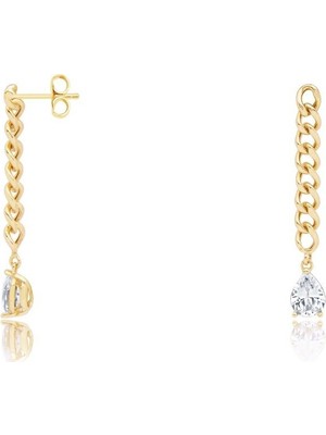 Diamond Line-Gülaylar 14 Ayar Sarı Altın Sallantılı Zincirli Küpe