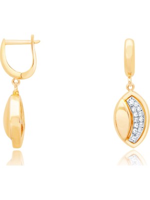 Diamond Line-Gülaylar 14 Ayar Sarı Beyaz Altın Trend Küpe