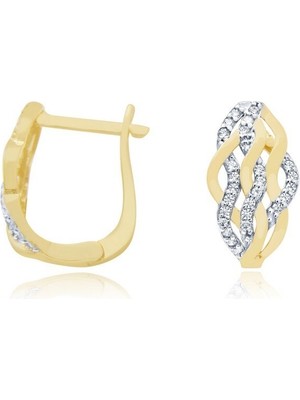 Diamond Line-Gülaylar 14 Ayar Sarı Beyaz Altın Trend Küpe