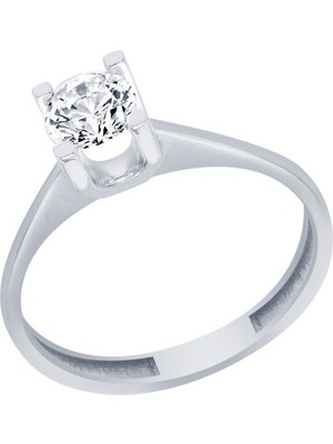 Diamond Line-Gülaylar Beyaz Altın 14 Ayar Tektaş Yüzük