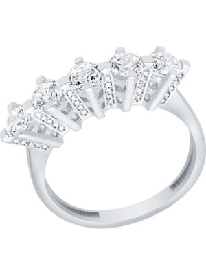 Diamond Line-Gülaylar Beyaz Altın 14 Ayar Beştaş Yüzük