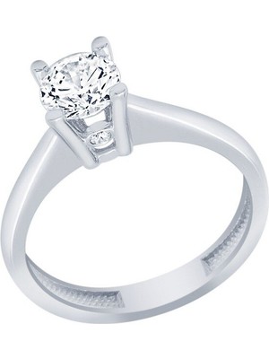 Diamond Line-Gülaylar Beyaz Altın 14 Ayar Tektaş Yüzük