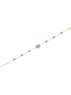 Diamond Line-Gülaylar 14 Ayar Sarı Altın Nazar Boncuğu Bileklik