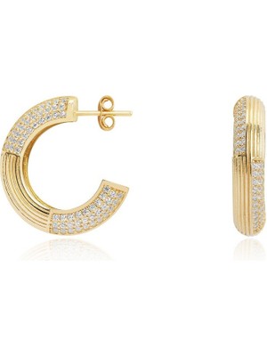 Diamond Line-Gülaylar 14 Ayar Sarı Altın Trend Taşlı Küpe